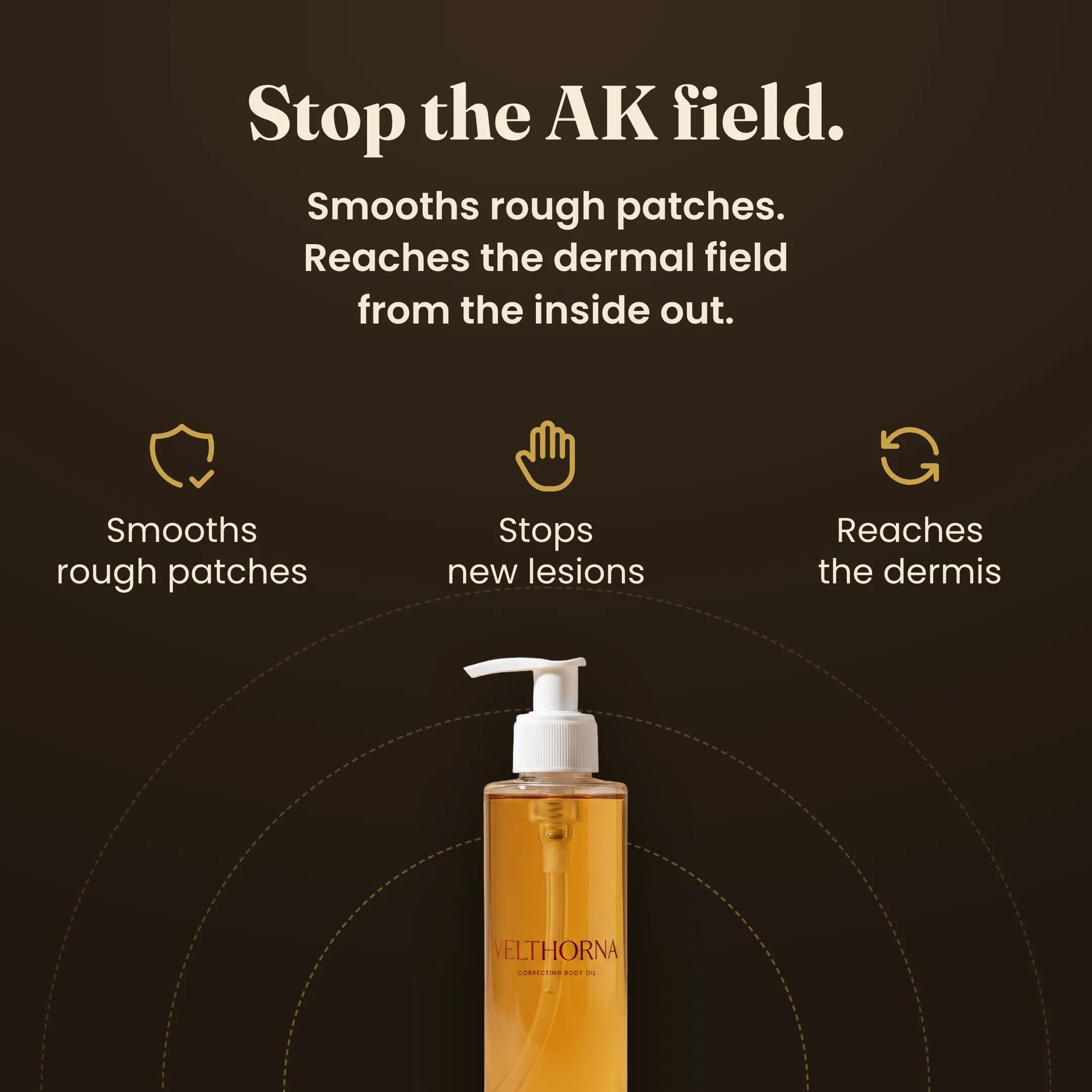Stop the AK field: smooths rough patches, stops new lesions, reaches the dermis