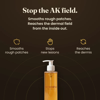 Stop the AK field: smooths rough patches, stops new lesions, reaches the dermis